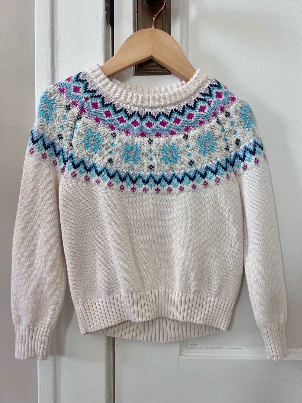 Crewcuts Cream Sweater with Blue, Pink & Purple Fair Isle Yoke